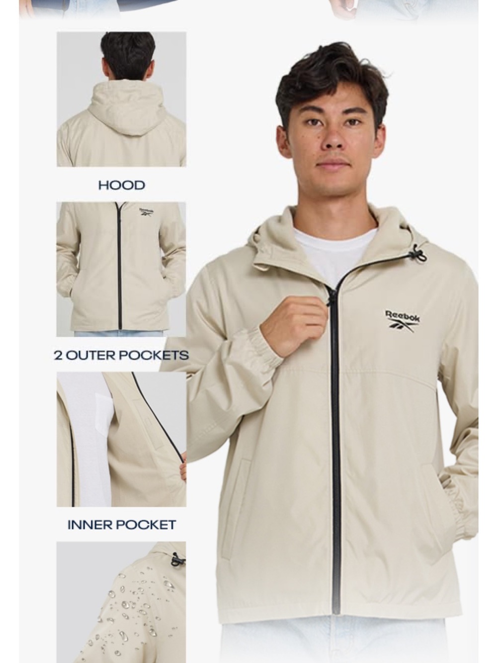 Reebok Men’s Beige Hooded Windbreaker Jacket